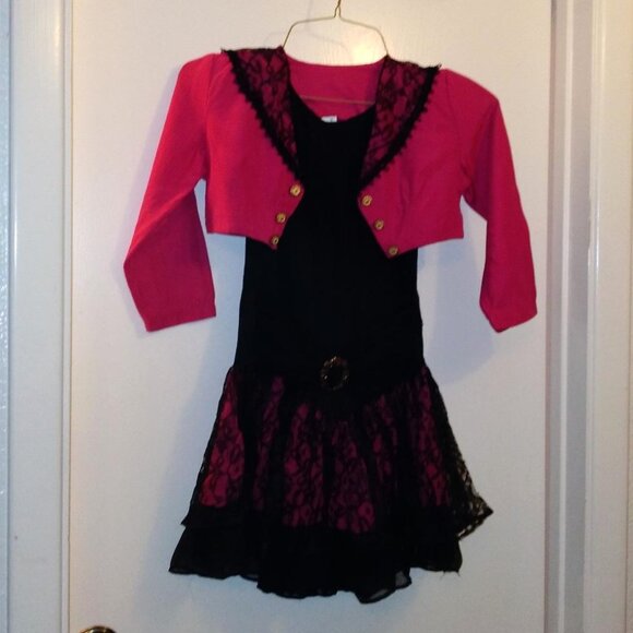 Vintage Magenta & Black Lacy Dress & Jacket – Size 8
